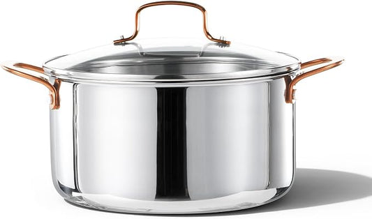 CAROTE 8 Qt Tri-Ply Stainless Steel Stockpot, Non-Toxic Stock Pot with Lid, Soup Pot for Pasta, Even Heating, Oven Safe, Induction, Ceramic and Gas Cooktops Compatible, Sliver, Mothers Day Gifts