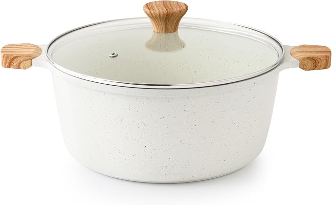 SENSARTE Ceramic Nonstick Stock Pot with Lid, 7 Quart, White | Healthy Nontoxic Ceramic Coating, PFAS & PTFE Free, Compatible with All Stoves Including Induction Cooktops, Easy to Clean