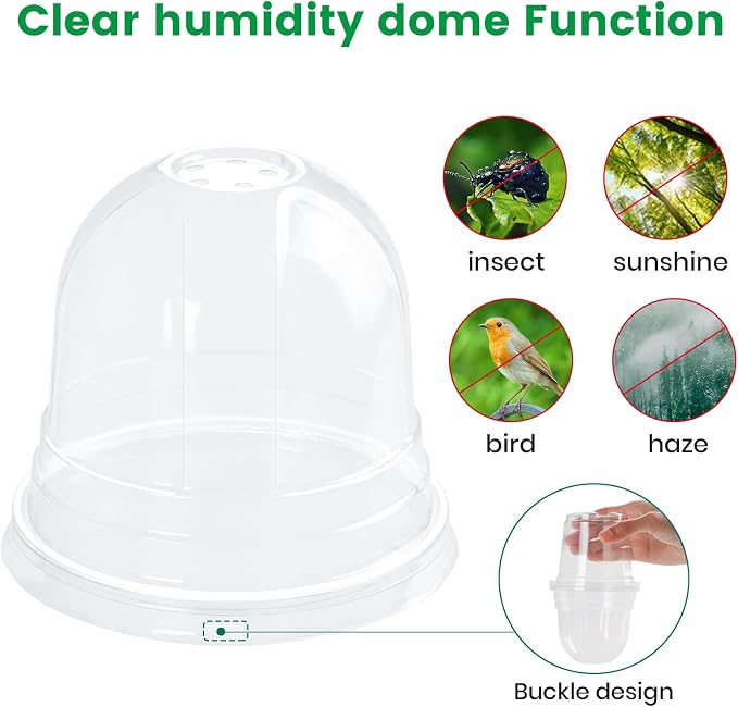Bluepro Clear Nursery Pots with Humidity Domes, 3.5/4/5 Inch, 36-Pack | Clear PET, Drainage Holes, Root and Germination Visibility, Flexible, Indoor Propagation and Seed Starting