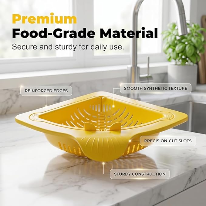 Magnetic Triangle Sink Strainer Basket, 2026 Upgrade Kitchen Corner Drain Rack with Twist-Open Bottom, Metal Sink Food Scraps Filter and Sponge Holder Produce Rinse Basket