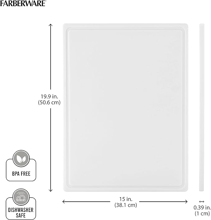 FARBERWARE Extra-Large Plastic Cutting Board, 15x20 Inch Dishwasher-Safe Chopping Board with Juice Groove, Non-Slip Surface, Durable, White