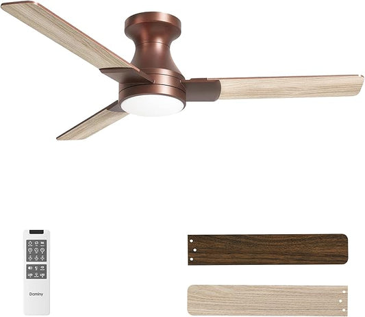 DAMINY 42 inch Ceiling Fans with Lights,3 Blades,6CCT, Low Profile Ceiling Fan with Light and Remote Control,Ceiling Fan for Bedroom, Kitchen,Indoor/Outdoor Use,Flush Mount-Brown