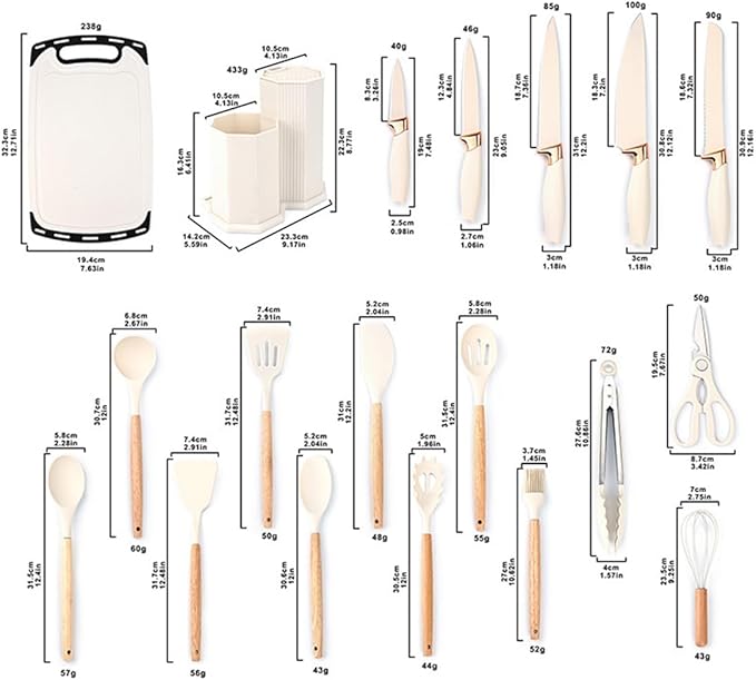 Kitchen Utensils Set,19 Pcs Cooking Tools and Knives Set,Cutting Board, Silverware Set, with Utensil Holder Precision Cutting and Organized Dining Kitchen Tool (Teal)
