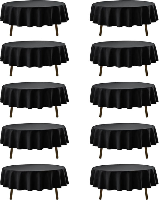 10-Pack Black Round Tablecloths, 84 Inches, Stain-Resistant Polyester for 3-5 Ft Round Tables - Washable Table Covers for Weddings, Banquets, Birthday Parties, Events