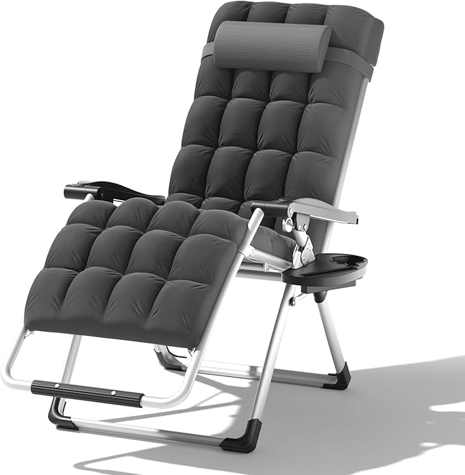 Zero Gravity Chair, Portable Outdoor Chair, Reclining Patio Lounge Chair with Adjustable Pillow and Cup Holder Trays for Outdoor, Patio, Beach, Camping, Garden, Poolside, Gray