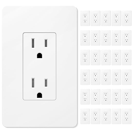 Amico Wall Outlet, 15 Amp Outlets, UL Listed, Tamper-Resistant Standard Electrical Outlet, Decorator Receptacle with Screwless Wall Plate, Suitable for Home and Business, 125V/1875W, White, 30 Pack
