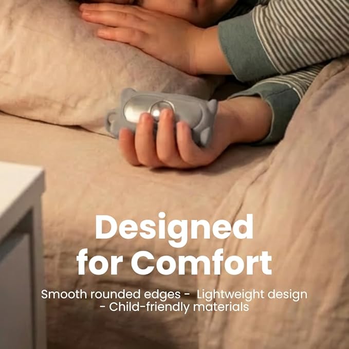 Glowco CalmCarry Mini Bear Kids Sleep Aid Device – Handheld Microcurrent Relaxation Tool, Supports Calm, Focus & Gentle Relief, USB Rechargeable, Portable Wellness Device for Children (Gray)
