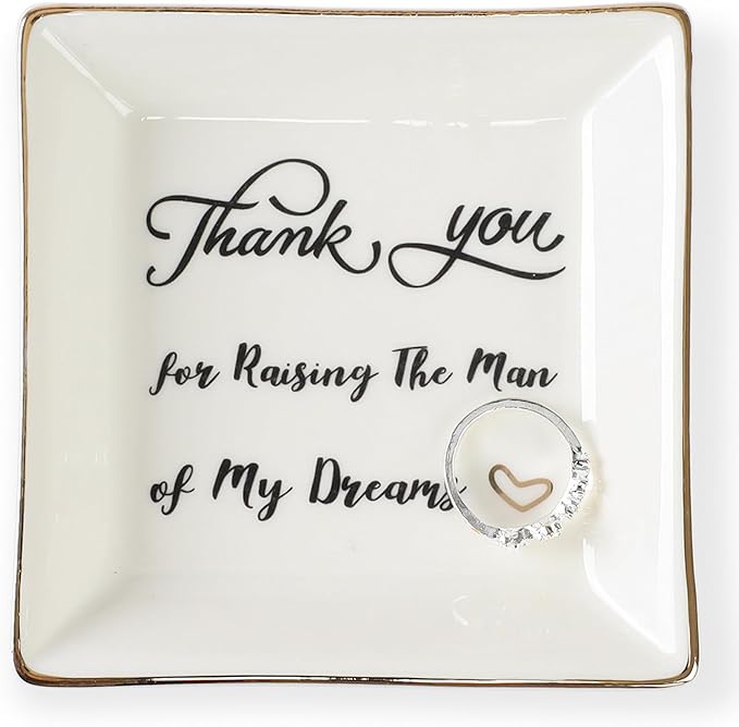 HOME SMILE Mother in Law Gitfs from Daughter in Law-Mother of Groom Gifts From Birde Ring Trinket Dish Jewelry Tray - Thank You for Raising The Man of My Dreams, Wedding Gifts, Bridal Shower Gifts