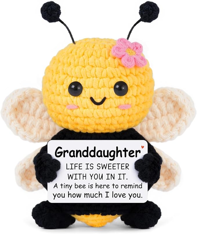 Granddaughter Gifts from Grandma Grandpa, Birthday Gifts for Granddaughter Ideas - Cute Handmade Crochet Bee - Mothers Day Birthday Present Granddaughters, Emotional Support Animal Gift