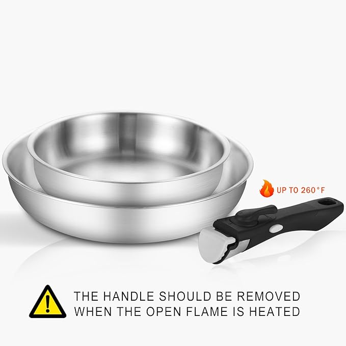Inqibee Tri-Ply Stainless Steel Cookware Set with Detachable Handle, Removable Handle Pots and Pans Set, Induction Kitchen Cooking Set for Home & RV Camping, Dishwasher and Oven Safe