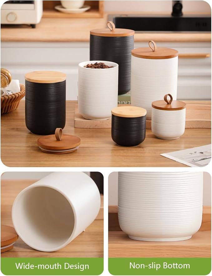 Ceramic Canister Set with Airtight Seal Lid, Kitchen Canisters for Countertop, White Canisters Sets for Flour, Coffee, Bean, Sugar, Tea, Spices and More, Home Decor (Set of 3)
