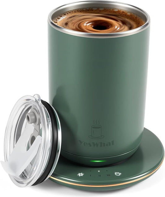 YesWhat Self Stirring Mug, Self Heating Coffee Mug with Smart Temperature Control 10oz, Electric Warming Cup, Detachable Base, Auto Shut Off, for Mom, Wife, Grandma