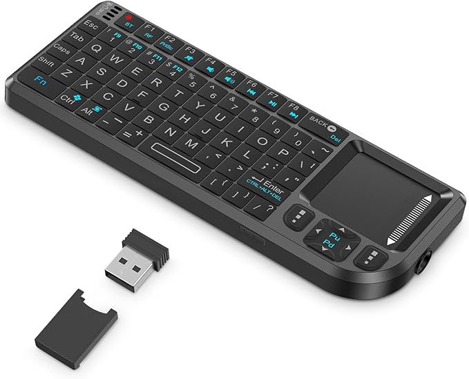 Mini Wireless Keyboard with Touchpad, 2.4G+BT Dual Mode 7-Color Backlit Remote, Compatible with PC/Tablet/TV/Smartphone, Rechargeable Handheld Portable for Travel, Office and Home Use