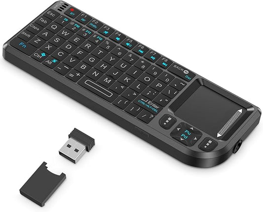 Mini Wireless Keyboard with Touchpad, 2.4G+BT Dual Mode 7-Color Backlit Remote, Compatible with PC/Tablet/TV/Smartphone, Rechargeable Handheld Portable for Travel, Office and Home Use