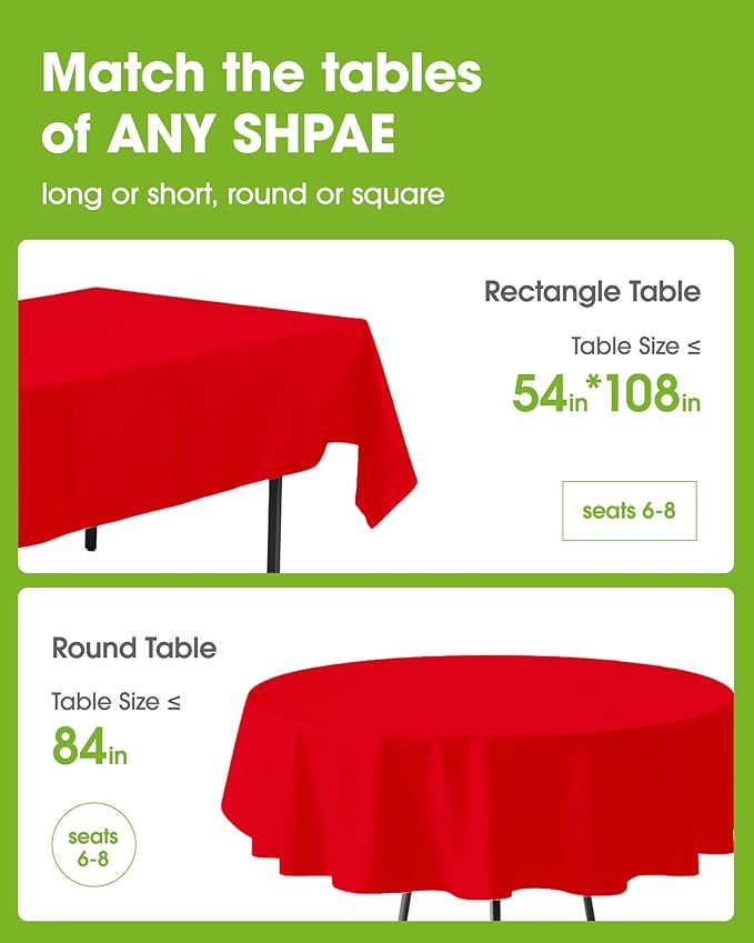 Pureegg Plastic Table Cloth Disposable 20 Pack, 54 x 108 Inch Table Cloths, Valentines Day, Thanksgiving, Christmas Decorations, Fall Tablecloths, Rectangle, Plastic Cover, Leakproof & Sturdy, Red