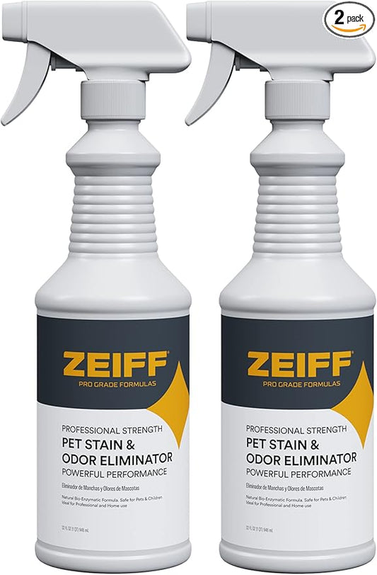 Zeiff Pet Stain and Odor Remover - Pet Odor Eliminator for Home and Professional Use - Carpet Stain Remover - Pet Urine Enzyme Cleaner for Dog and Cat Pee, Feces, and Fluids - 32 oz, 2 Pack