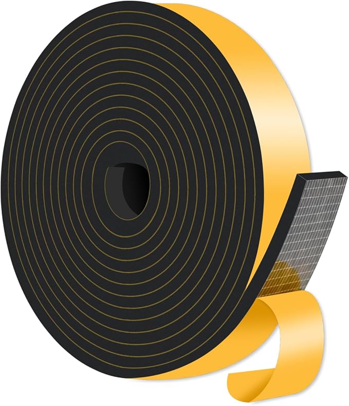 Weather Stripping Door Seal,Weather Stripping,Soundproof,Cold Insulation,High Density CR Foam Insulation Tape for Door, Front Door Frame, Windows,Sliding Door (Black, 1 in x 1/4 in x 13Ft)