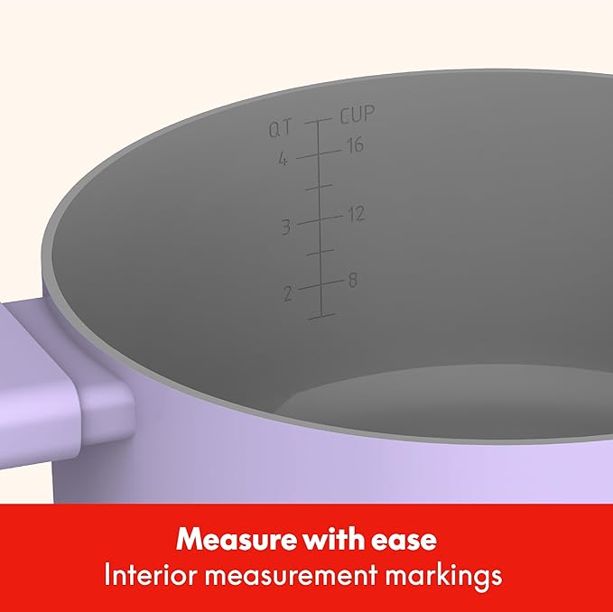 So Yummy by bella 12 Piece Cookware Set w EverGood™ Ceramic Nonstick Coating and Silicone & Wood Utensils, Dishwasher Safe Silicone & Glass Lids, Oven Safe & All Stovetop Compatible, Lavender
