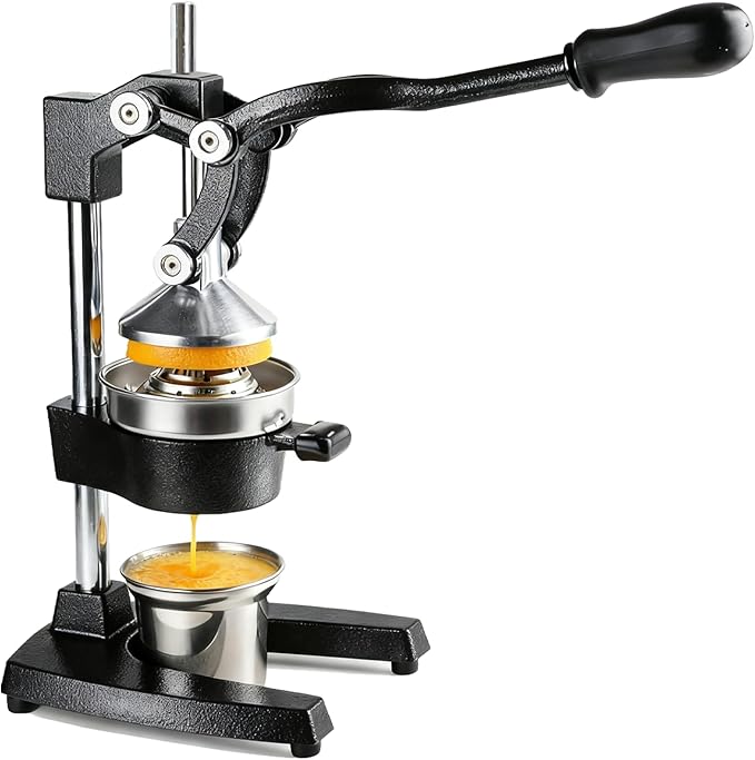 Juicer Manual Cast Iron Citrus Juicer, Heavy-Duty Orange Lemon Squeezer, Extra-Large Commercial Citrus Press, Easy to Clean with Bonus Stainless Steel Cup (Black)