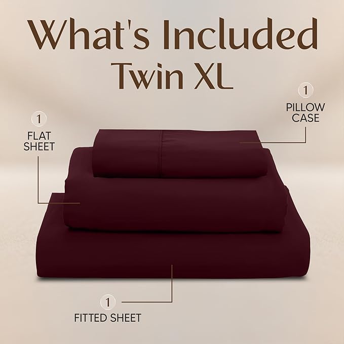 Utopia Bedding Twin XL Sheet Set – 3 Piece Bed Sheets for Twin XL Size Bed, Soft and Breathable Microfiber, Includes 1 Fitted Sheet, 1 Flat Sheet and 1 Pillowcase – Oeko Tex (Burgundy)
