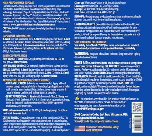 General Finishes High Performance Water Based Topcoat, 1 Gallon, Dead Flat
