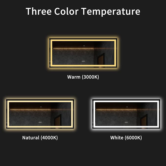 LOAAO 60"X28" LED Bathroom Mirror with Lights, Anti-Fog, Dimmable, Backlit + Front Lit, Lighted Bathroom Vanity Mirror for Wall, Memory Function, Tempered Glass, ETL Listed