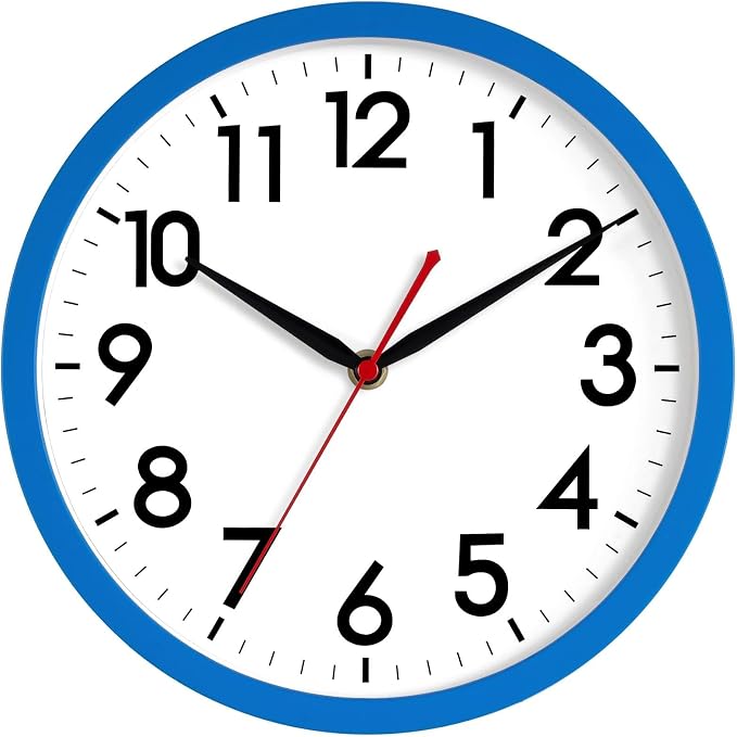 AKCISOT 12 Inch Wall Clock, Battery Operated Analog Clock, Silent Non-Ticking, Ideal for Bedroom, Bathroom, Kitchen, Office and School, Blue