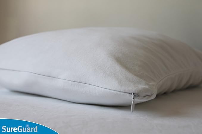 Set of 2 Queen Size SureGuard Pillow Protectors - 100% Waterproof, Bed Bug Proof, Hypoallergenic - Premium Zippered Cotton Covers - Smooth