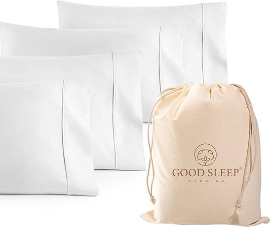 1000 TC White King Pillowcases Set of 4 100% Egyptian Cotton Pillow Cases with Long Staple Cotton & Sateen Weave, Silky Soft Hotel - Like Bed Pillow Covers for Comfy Sleeping, Snug Fit