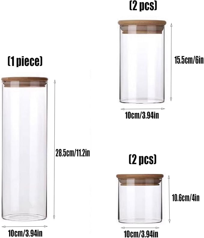Glass Jars with Bamboo Lids 360Z [Set of 5],Canisters with Airtight, Glass Food StorageContainers for Coffee, Sugar,Tea, Candies, Cookies