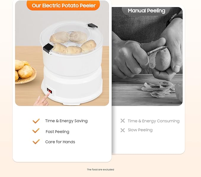 Electric Potato Peeler,85W Automatic Potato Peeling Machine with Vegetable Dehydrator,Dual Safety Locks,Kitchen Peeling Tool for Potato (White)