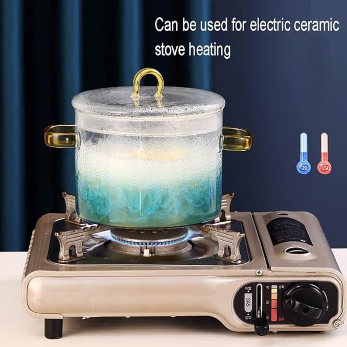 Glass Cooking Pot - 1.5L/50OZ Heat-Resistant Borosilicate Glass Handmade Cookware Set stovetop Pot - Safe for Pasta Noodle, Soup, Milk, Tea Blue