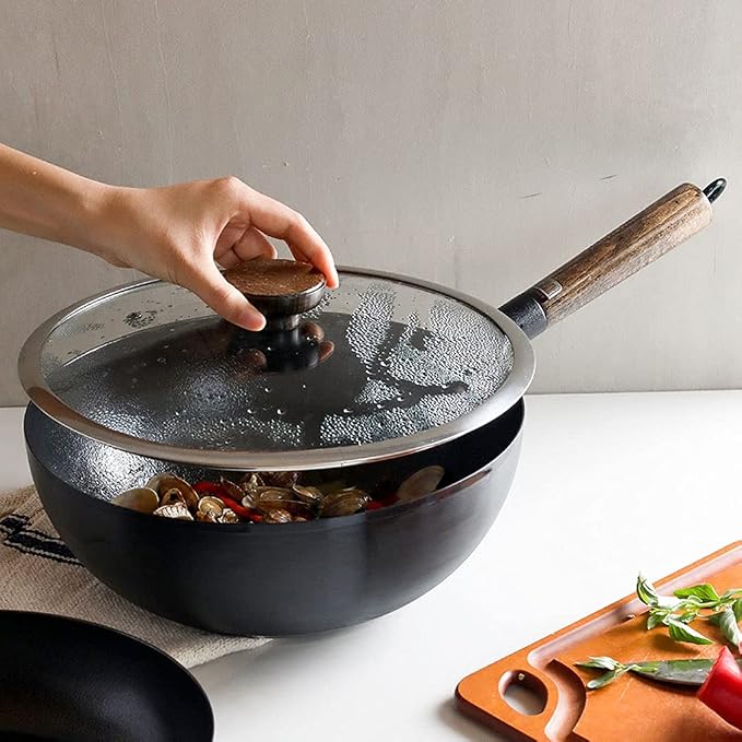 Flat Bottom Skillets Frying Pan Cast Iron Frying Pan Non-Stick Frying Pan Anti-scalding Handle Egg Roll Frying Pan Suitable for Electric Induction Cooktop-blackCooking Pa,A