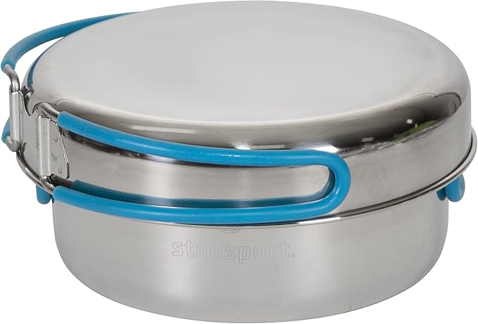Stansport Stainless Steel Camping Cookware Set – Durable Nesting Mess Kit for Backpacking, Hiking & Outdoor Cooking – Compact Portable Pot & Pan with Carry Bag – Multiple Sizes for Family to Solo Use
