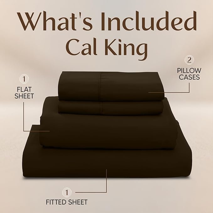 Utopia Bedding California King Size Sheet Set – 4 Piece Bed Sheets, Soft and Breathable Microfiber, Includes 1 Fitted Sheet, 1 Flat Sheet and 2 Pillowcases – Oeko Tex (Brown)