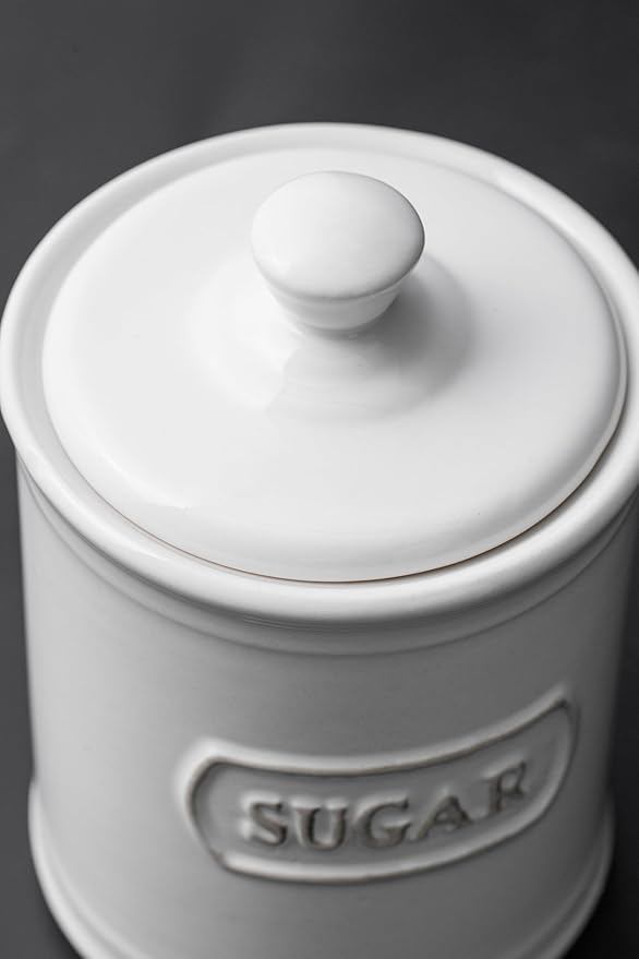 Relief Rectangle Ceramic Canisters Sets For The Kitchen Canisters For Countertop Set of 3 Airtight Coffee Canisters For Ground Coffee Sugar Container Tea Storage Jars With Lids Farmhouse Decor