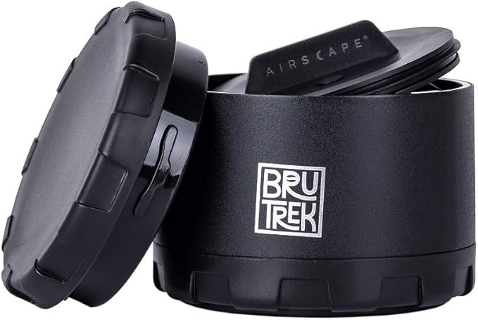 BruTrek® by Planetary Design CarGo Can, Stainless Steel Storage Container, Magnetic Bottom, Airscape® Inner Lid Keeps Grounds Fresh, On The Go Store Herbs Coffee Spices Tea and More | 4 fl.oz