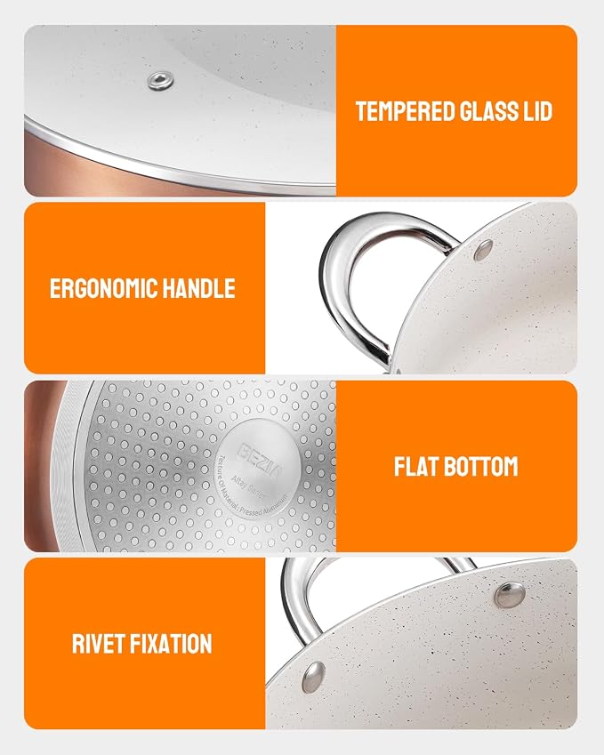 BEZIA 8 Quart Nonstick Stock Pot with Lid, Induction Cooking Pot PFOA-Free | Effortless Food Release & Easy Cleanup, Oven-/Dishwasher-Safe, Works on All Stoves, for Weekend Meal Prep, Whole Chicken Soup