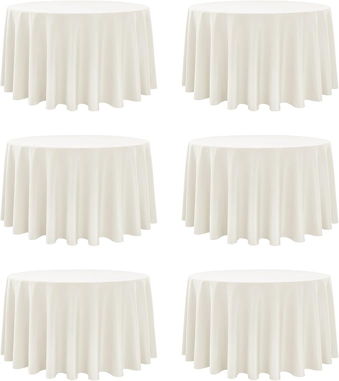 6-Pack Ivory Round Tablecloths, 108 Inches, Stain-Resistant Polyester for 4-5 Ft Round Tables - Washable Table Covers for Weddings, Banquets, Birthday Parties, Events