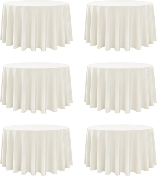 6-Pack Ivory Round Tablecloths, 108 Inches, Stain-Resistant Polyester for 4-5 Ft Round Tables - Washable Table Covers for Weddings, Banquets, Birthday Parties, Events
