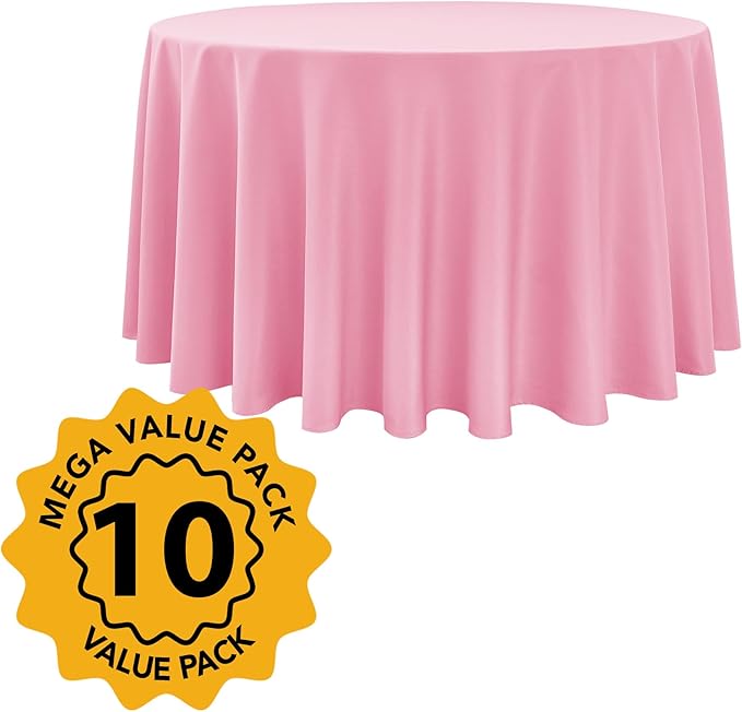 10-Pack Pink Round Tablecloths, 108 Inches, Stain-Resistant Polyester for 4-5 Ft Round Tables - Washable Table Covers for Weddings, Banquets, Birthday Parties, Events