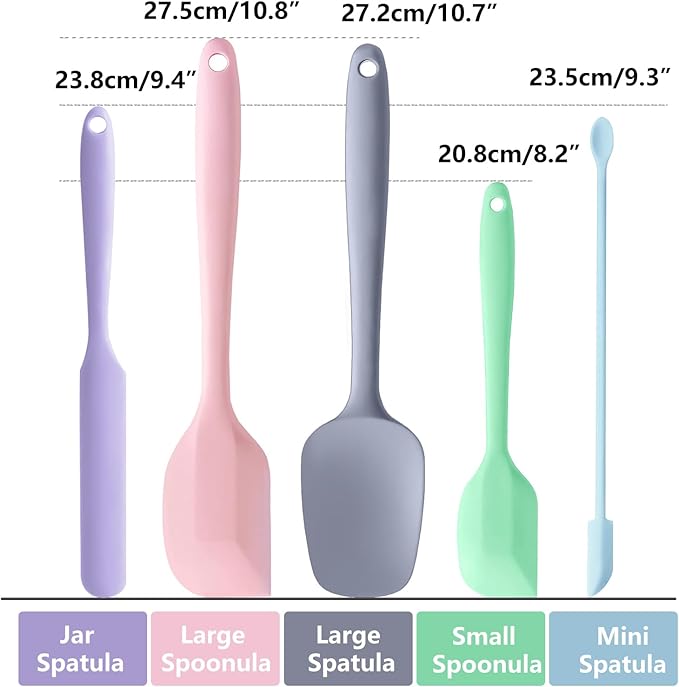5 Piece Multicolor Silicone Spatula Set, Heat Resistant Rubber Spatulas Set, Silicone Kitchen Utensils Set Dishwasher Safe for Nonstick Cookware Baking Cooking