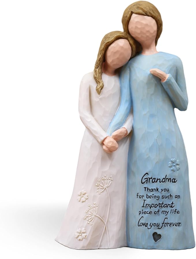 Grandma Birthday Gifts from Granddaughter, Great Grandma Gifts for Birthday Christmas Mothers Day, Grandmother Granddaughter Embrace Hand-Painted Resin Figurine(Blue)