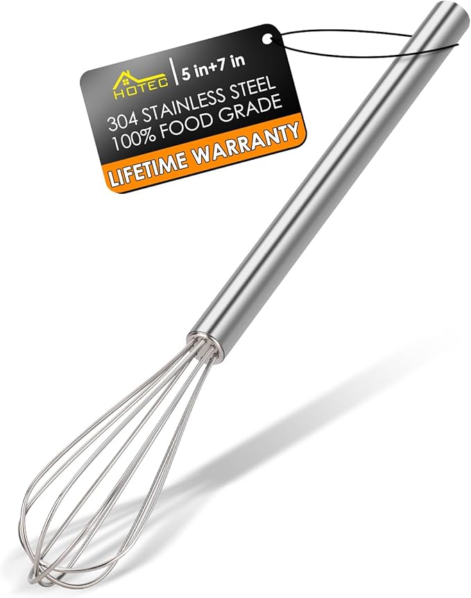 HOTEC 10 Inch Mini Whisk, Anti-Rust 304 Stainless Steel Small Whisks for Cooking, Baking, Mixing Ingredients & Deep Containers
