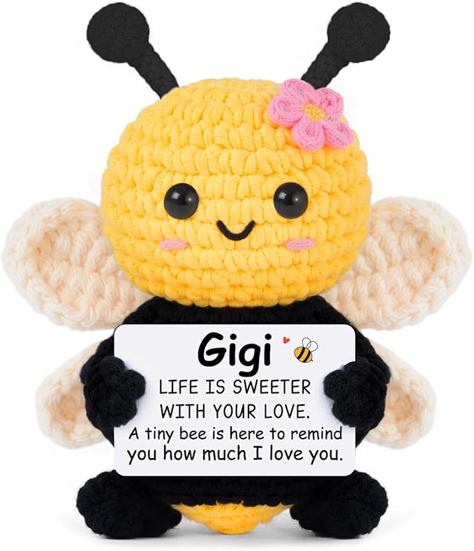 Gigi Gifts for Grandma, Mothers Day Birthday Gifts for Gigi - Cute Handmade Crochet Bee - Valentines for Grandma Grandmother, Emotional Support Crochet Decor