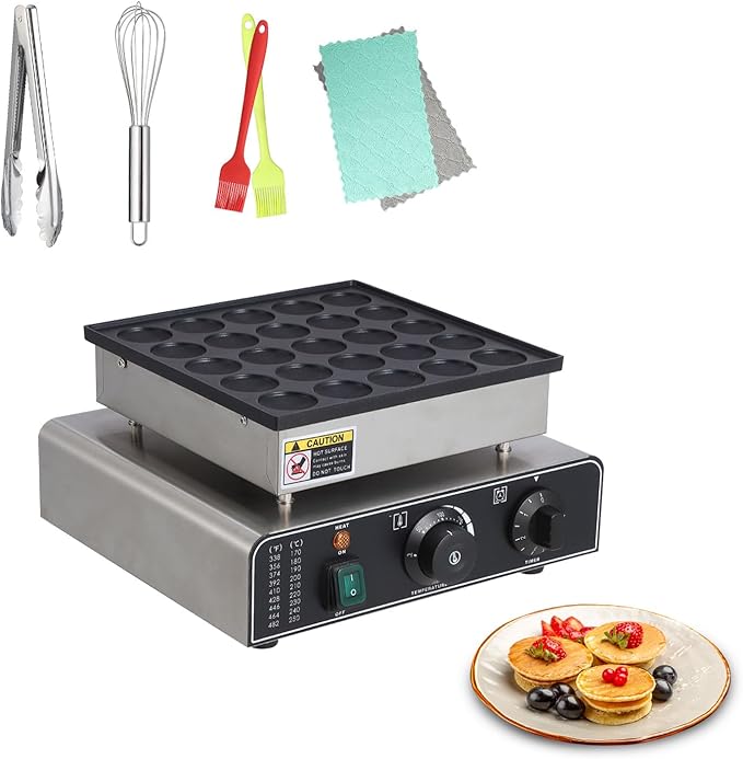 Mini Muffin Maker, 50 Hole Stainless Steel Electric Muffin Maker with 50-300°C Temperature and Time Control, Commercial Non-Stick Pancake Maker for Home and Restaurant Silver 850W 110V