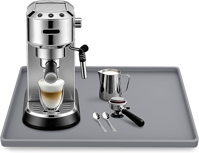 TOHONFOO Silicone Coffee Maker Mat with Lip, 15.7'' x 11.8'' Heavy Duty Coffee Maker Mat for Countertops, Coffee Tray Fit Under Coffee Machine Appliance Automatic Machines Espresso Accessory, Grey