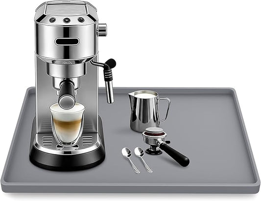 TOHONFOO Silicone Coffee Maker Mat with Lip, 15.7'' x 11.8'' Heavy Duty Coffee Maker Mat for Countertops, Coffee Tray Fit Under Coffee Machine Appliance Automatic Machines Espresso Accessory, Grey