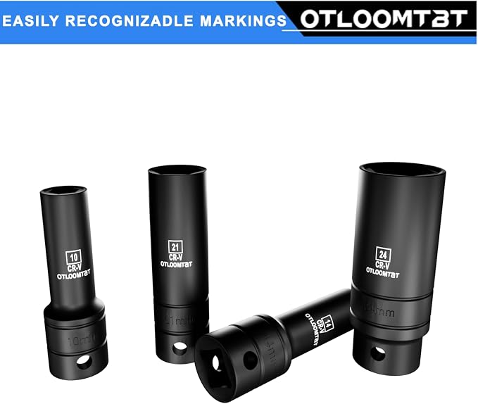 OTLOOMTBT 14-Piece 1/2-Inch Super-Rugged and Durable Impact Socket Set, Well-Made Industrial Grade Thicker Metric Deep Sockets & Socket Sets with Drill Socket Adapter 1/2 Drive, exceed than ANSI