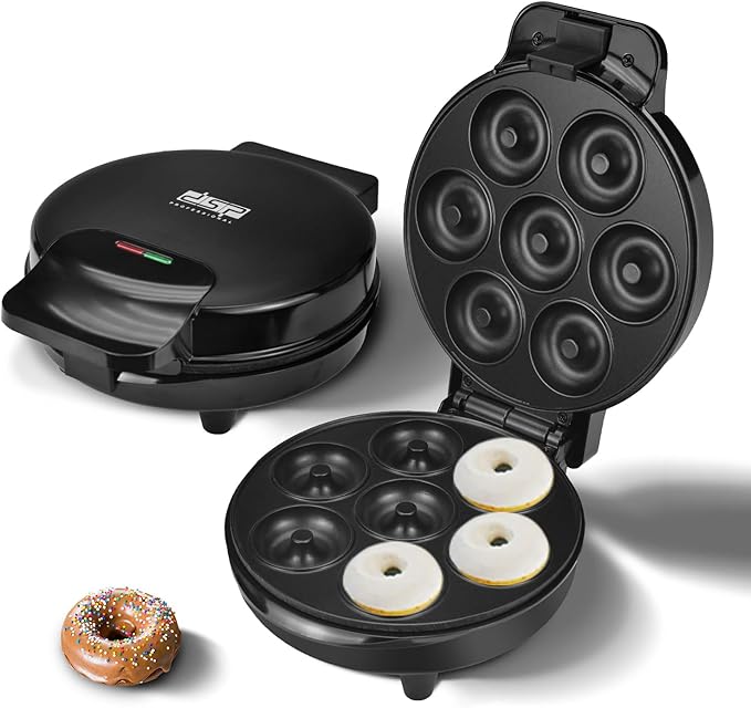 DSP Mini Donut Maker - Non-Stick, Cool Touch Electric Doughnut Machine for Mini Donuts - Perfect for Breakfast, Snacks & Desserts (Black, 7 Donuts)